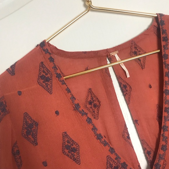 FREE PEOPLE Rust Orange Embroidered Mini Dress - Picture 2 of 8